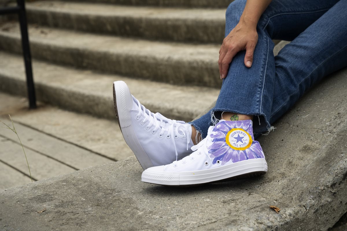 Purple Flower Converse Shoes