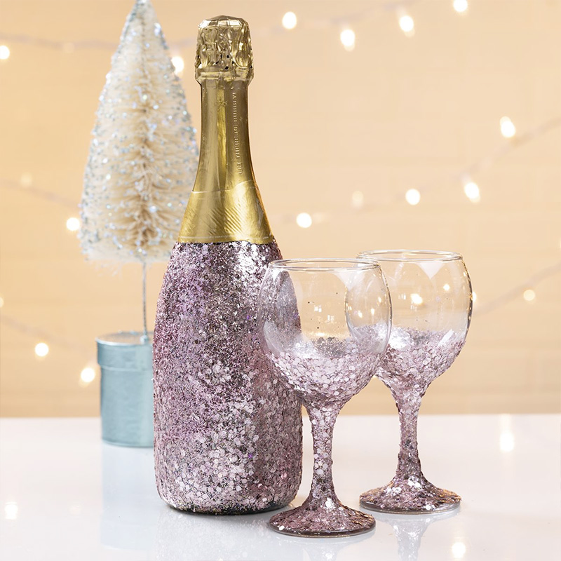 Icy Pastel Glittery Champagne Bottles