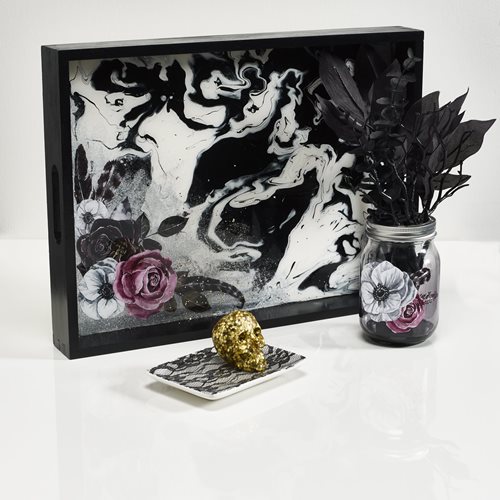 Mod Podge Resin Black & White Poured Tray and Accent Pieces