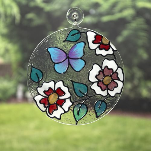 Gallery Glass White Flowers with Blue Butterfly