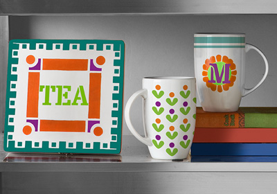 Handmade Charlotte Colorful Fun Cups and Plaque