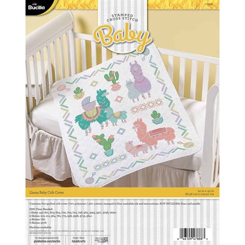 Bucilla ® Baby - Stamped Cross Stitch - Crib Ensembles - Llama Baby - Crib Cover - 47888E