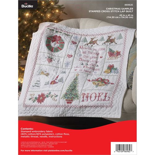 Bucilla ® Seasonal - Stamped Cross Stitch - Lap Quilt - Christmas Sampler - 86982E