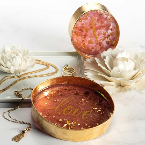 Round Pink and Gold Resin Jewelry Dish