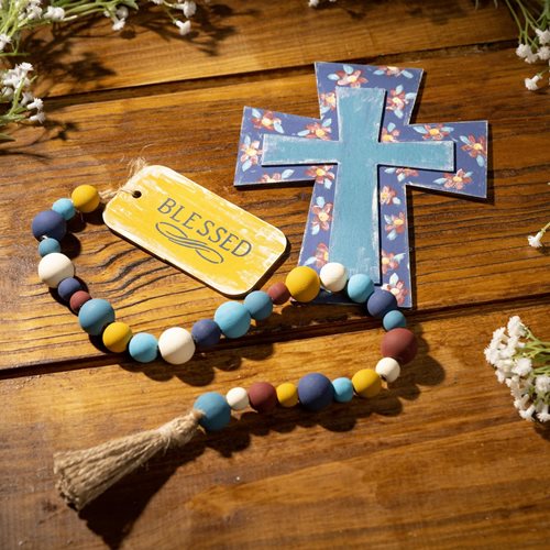 Beaded Garland with Tag and Cross