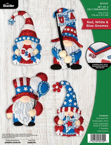 Bucilla ® Seasonal - Felt - Ornament Kits - Red, White & Blue Gnomes - 89700E