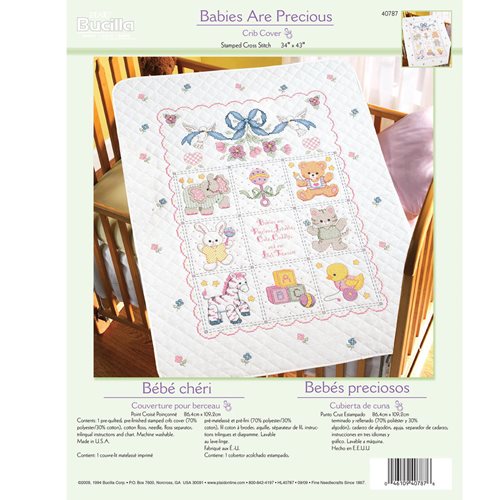 Bucilla ® Baby - Stamped Cross Stitch - Crib Ensembles - Babies Are Precious - Crib Cover Kit - 4078