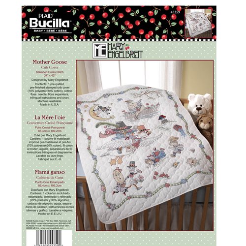 Bucilla ® Baby - Stamped Cross Stitch - Crib Ensembles - Mary Engelbreit™ - Mother Goose - Crib Cover - 45359