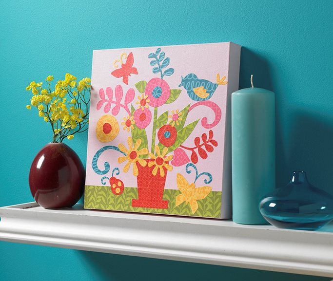 Paper Collage Art - Bright and Cheerful Floral Still Life