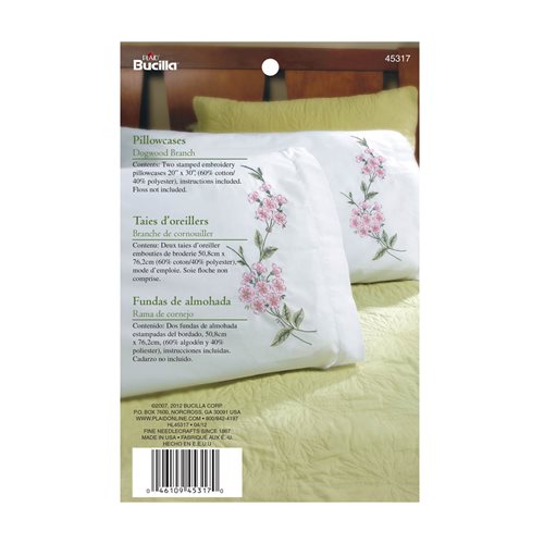 Bucilla ® Stamped Cross Stitch & Embroidery - Pillowcase Pairs - Dogwood Branch - 45317