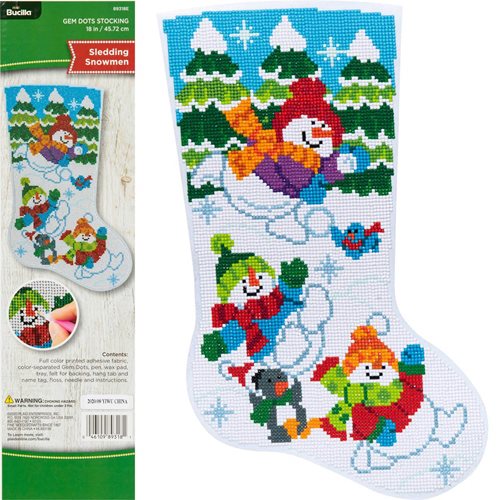 Bucilla ® Seasonal - Gem Dots - Stocking Kits - Sledding Snowman - 89318E