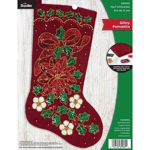 Bucilla ® Seasonal - Felt - Stocking Kits - Glitzy Poinsettia - 89069E