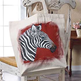 Hand Painted Zebra Tote Bag