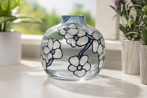 Blue Vase with White Floral Design