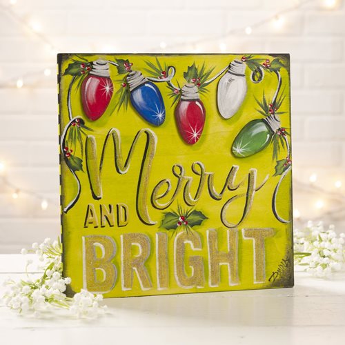 Merry and Bright Pre-lettered Easel Wood Sign