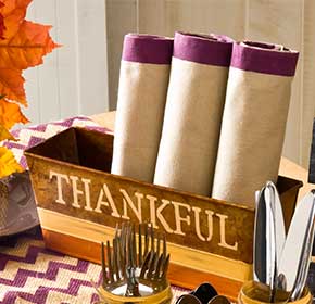 Thanksgiving Tablescape Napkins and Thankful Tin