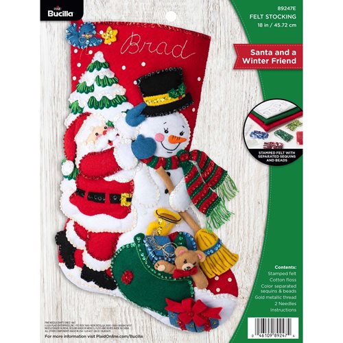 Bucilla Holiday Drive Christmas Eve Santa Snowman Car Felt Stocking Kit 86451 