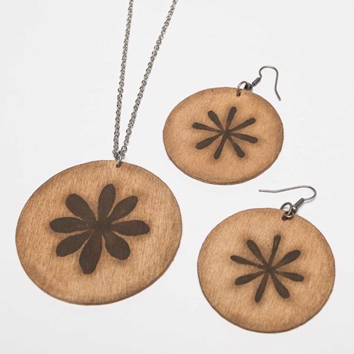 Wooden Tag Necklace and Earrings