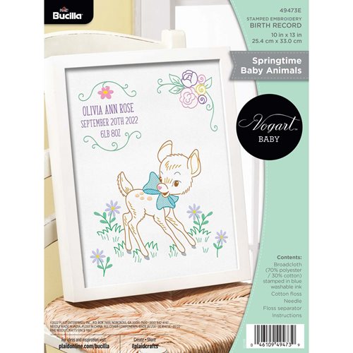 Bucilla ® Baby - Stamped Embroidery - Crib Ensembles - Springtime Baby Animals - Birth Record Kit - 