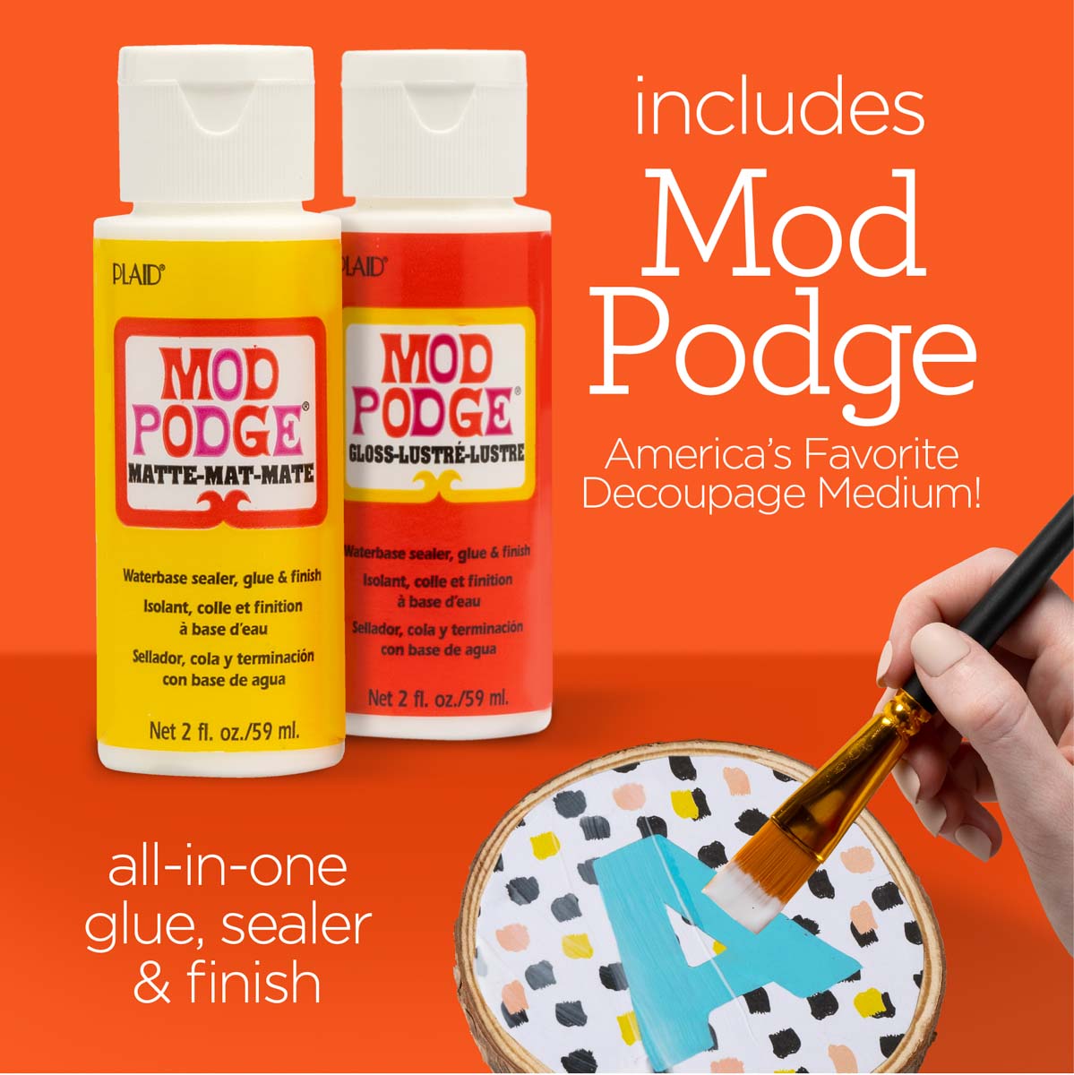 Complete Decoupage Kit Two 16oz Bottles of Mod Podge Waterbase  Sealer/glue/finish matte Finish Gloss Finish With 4-pk Foam Brush Set 