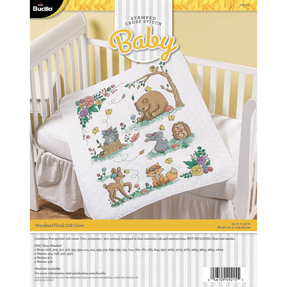 HAPPI WOODLAND ANIMALS Baby Quilt Kit 34x43/ Woodland Animals Baby Quilt  Stamped Cross Stitch Kit/ Nursery Crib Baby Quilt Kit 