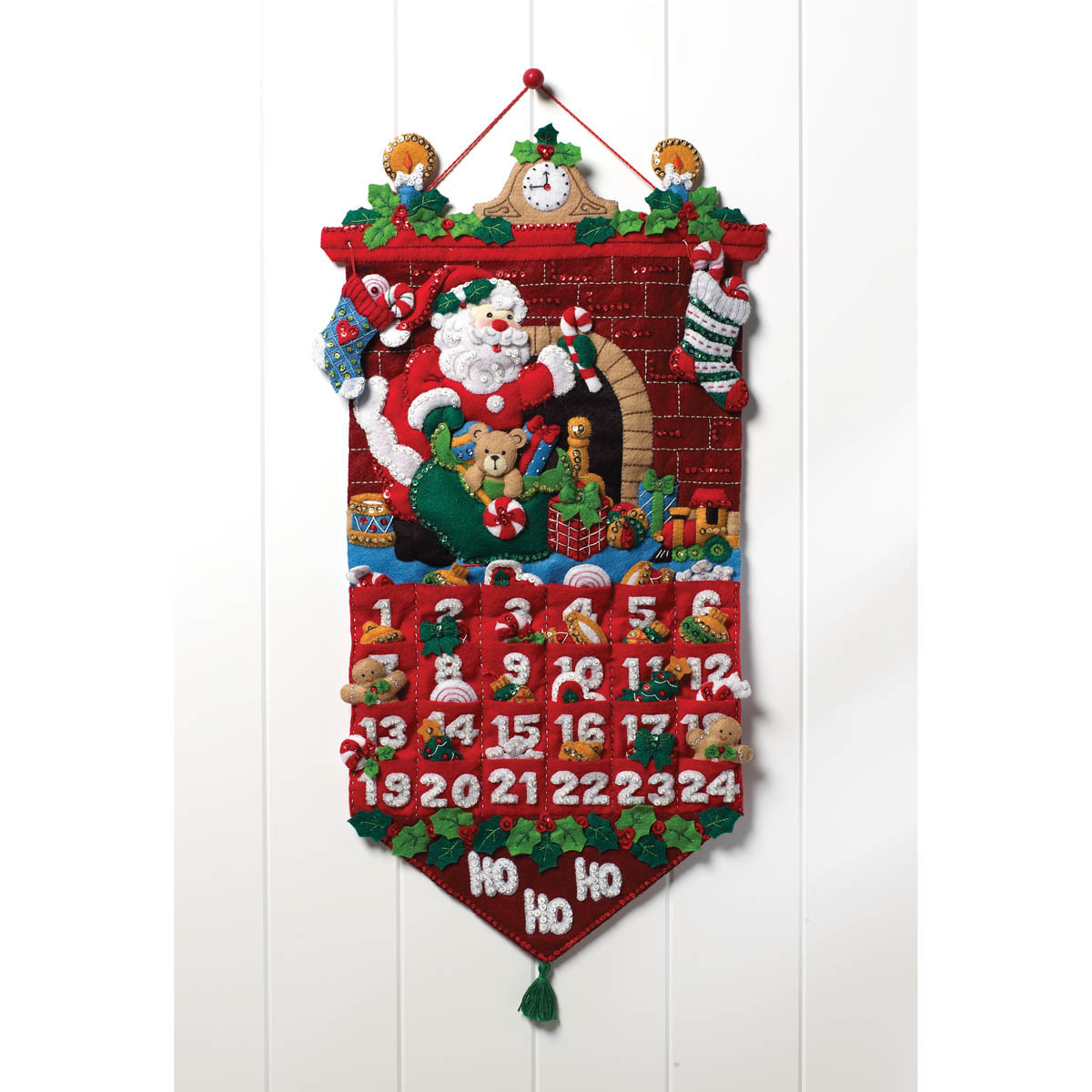 Holiday Décor Red Learning Advent Calendar Seasonal Fabric Wall Hanging Toys 