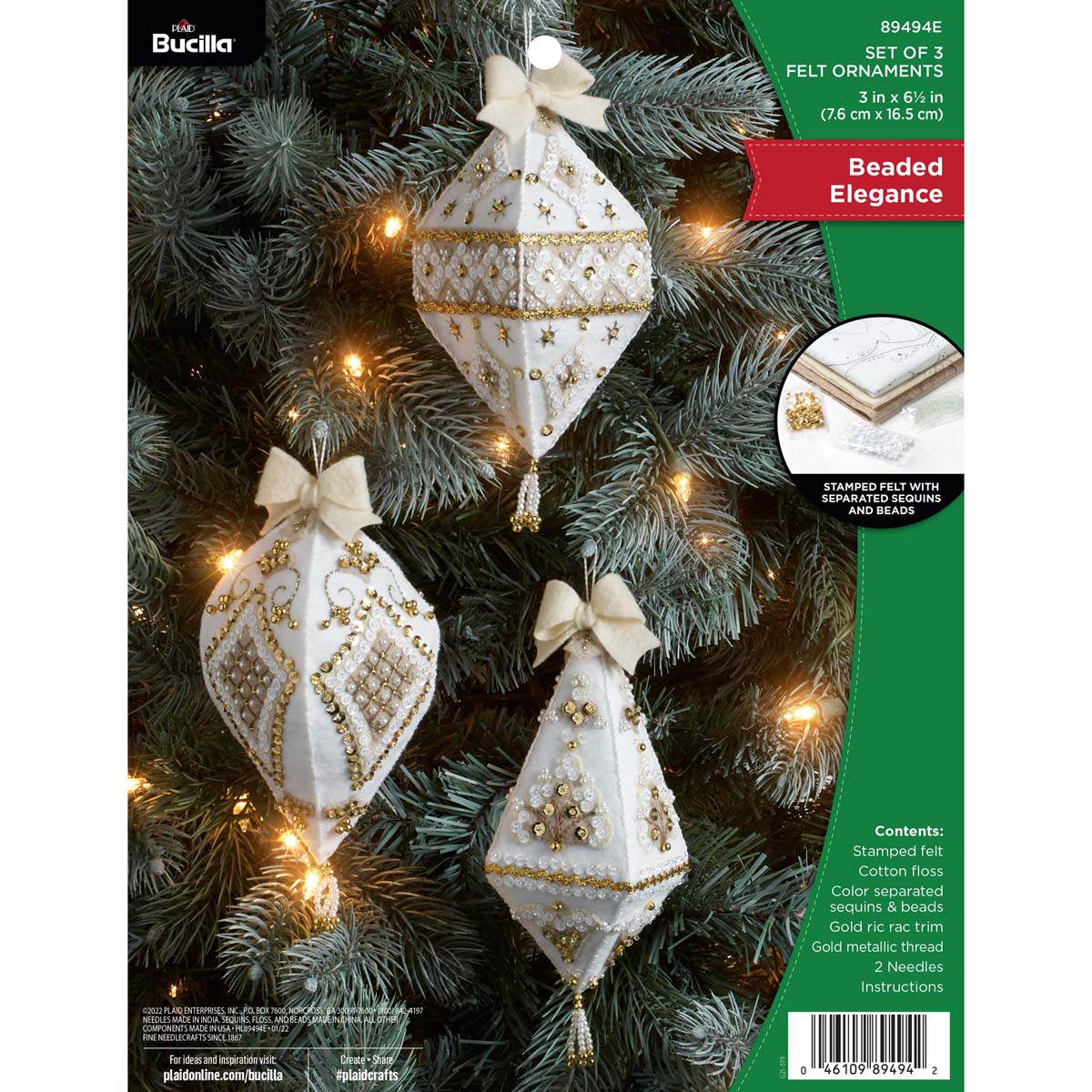 Shop Plaid Bucilla ® Seasonal - Felt - Ornament Kits - Beaded Elegance -  89494E - 89494E