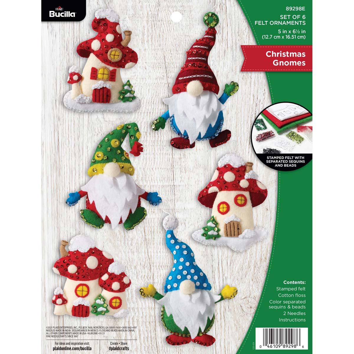 Bucilla, Holiday Favorites, Felt Applique 6 Piece Ornament Making Kit,  Perfect for DIY Arts and Crafts, 89577E