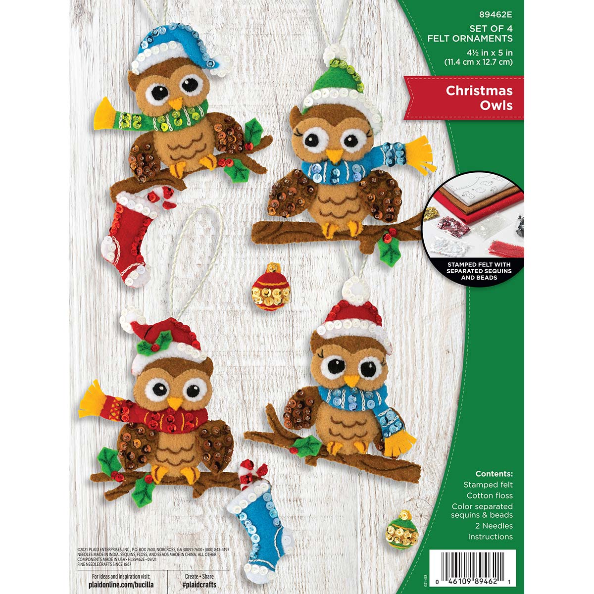 Bucilla　Kits　89462E　Owl　Shop　Seasonal　Plaid　Ornament　Christmas　®　Felt　Online　89462E　Plaid