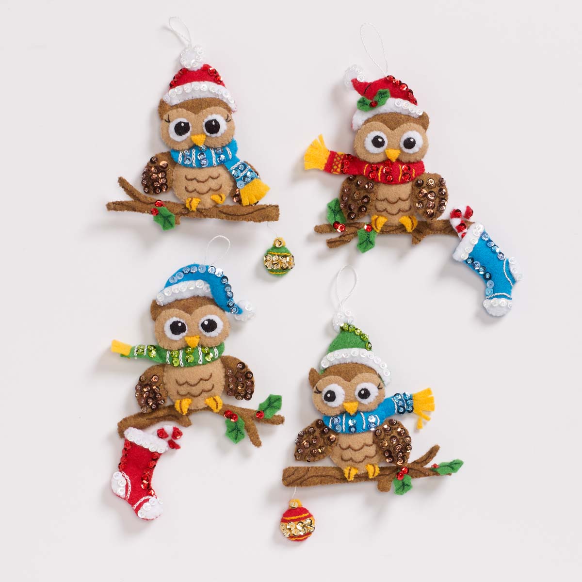 Bucilla Felt Ornaments Applique Kit Set of 4 - Christmas Owls