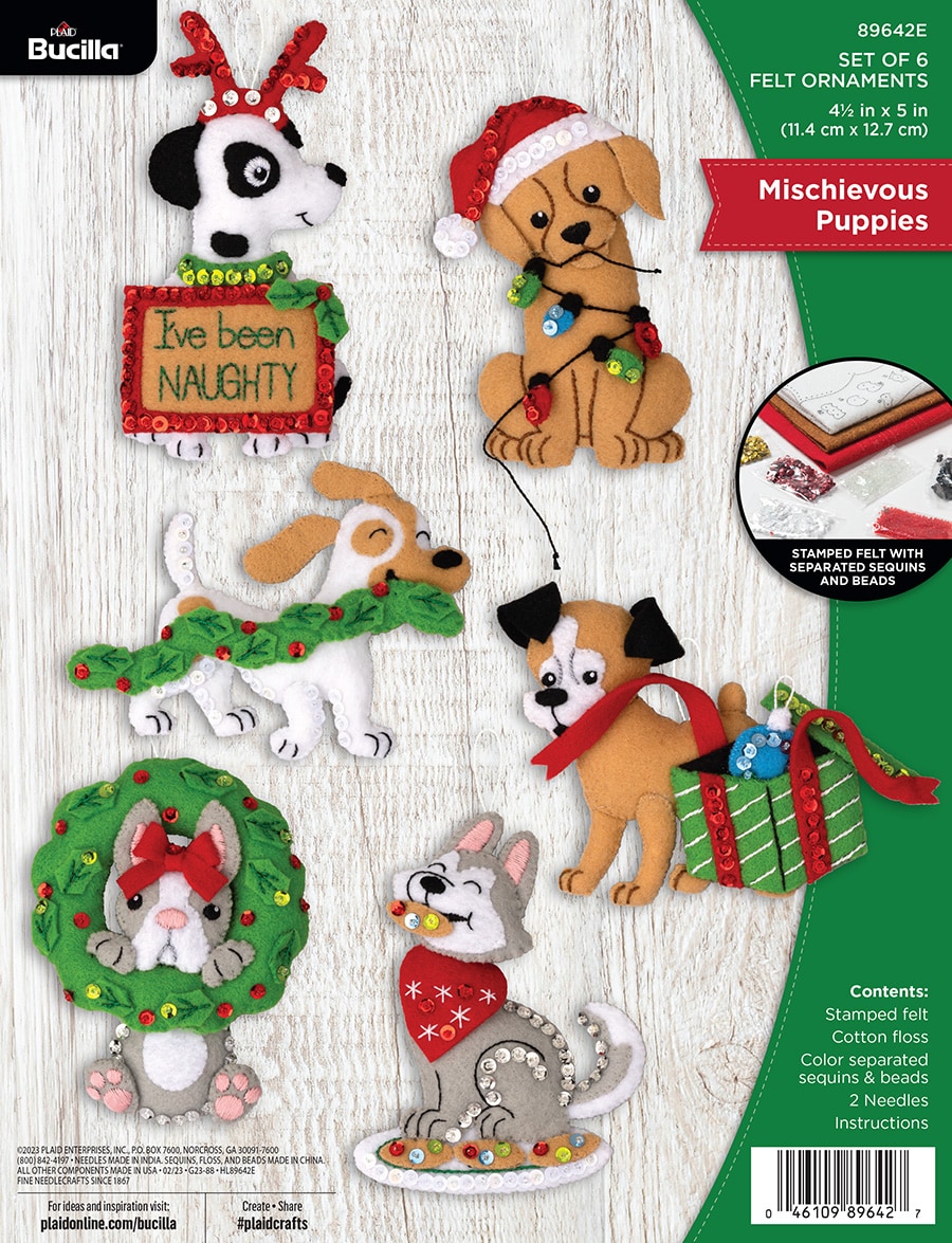 Shop Plaid Bucilla ® Seasonal - Felt - Ornament Kits - Mischievous Puppies  - 89642E - 89642E