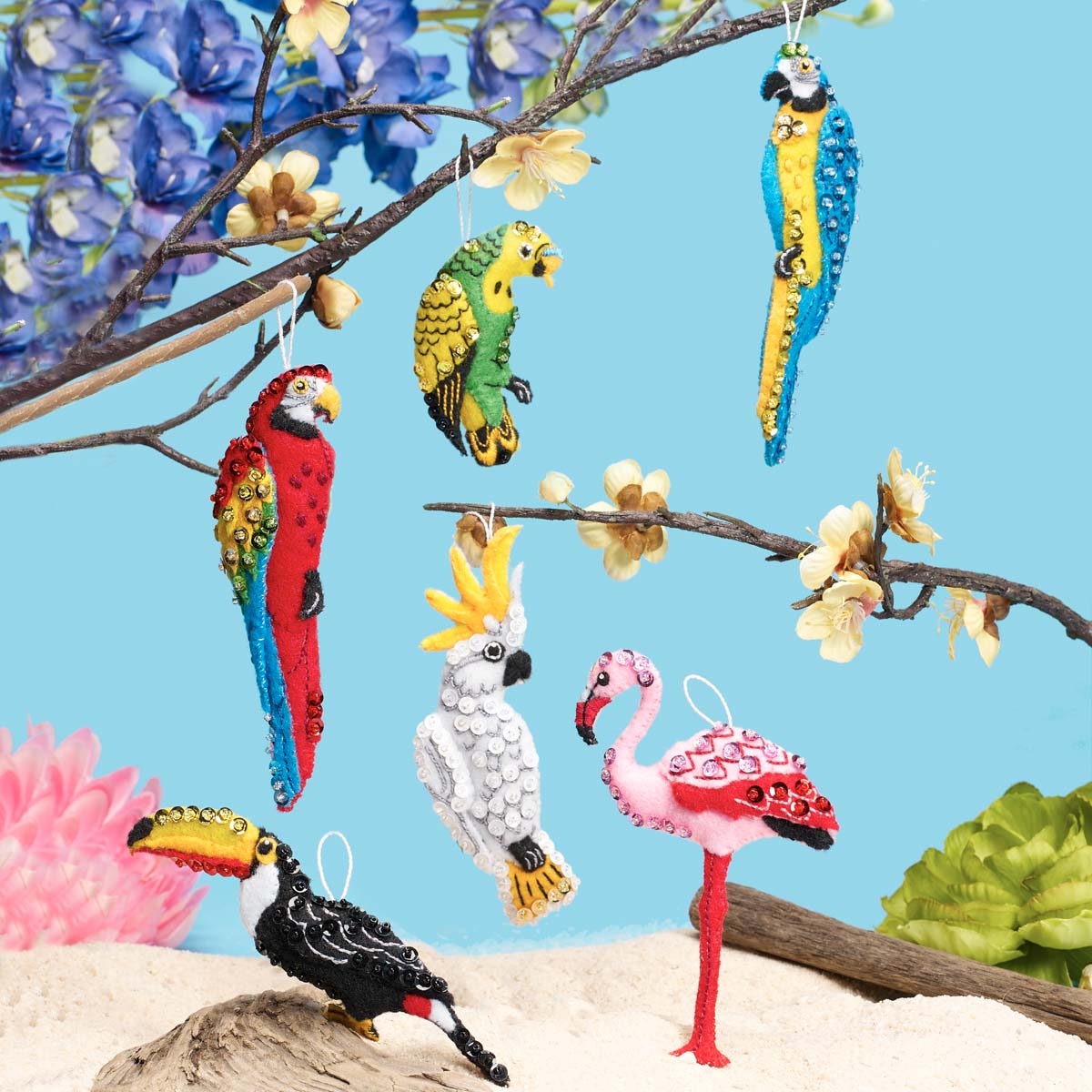 Shop Plaid Bucilla ® Seasonal - Felt - Ornament Kits - Tropical Birds -  89491E - 89491E