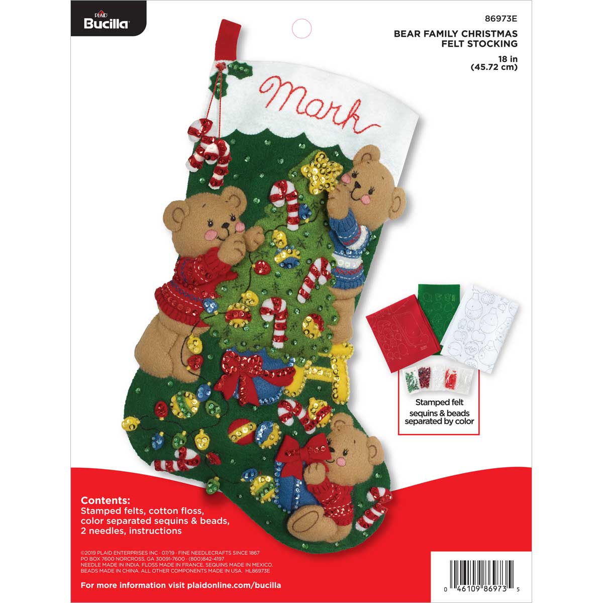 Bear 'N Birdie 8120 Dimensions de Noël Stocking Felt Applique Holiday Kit 