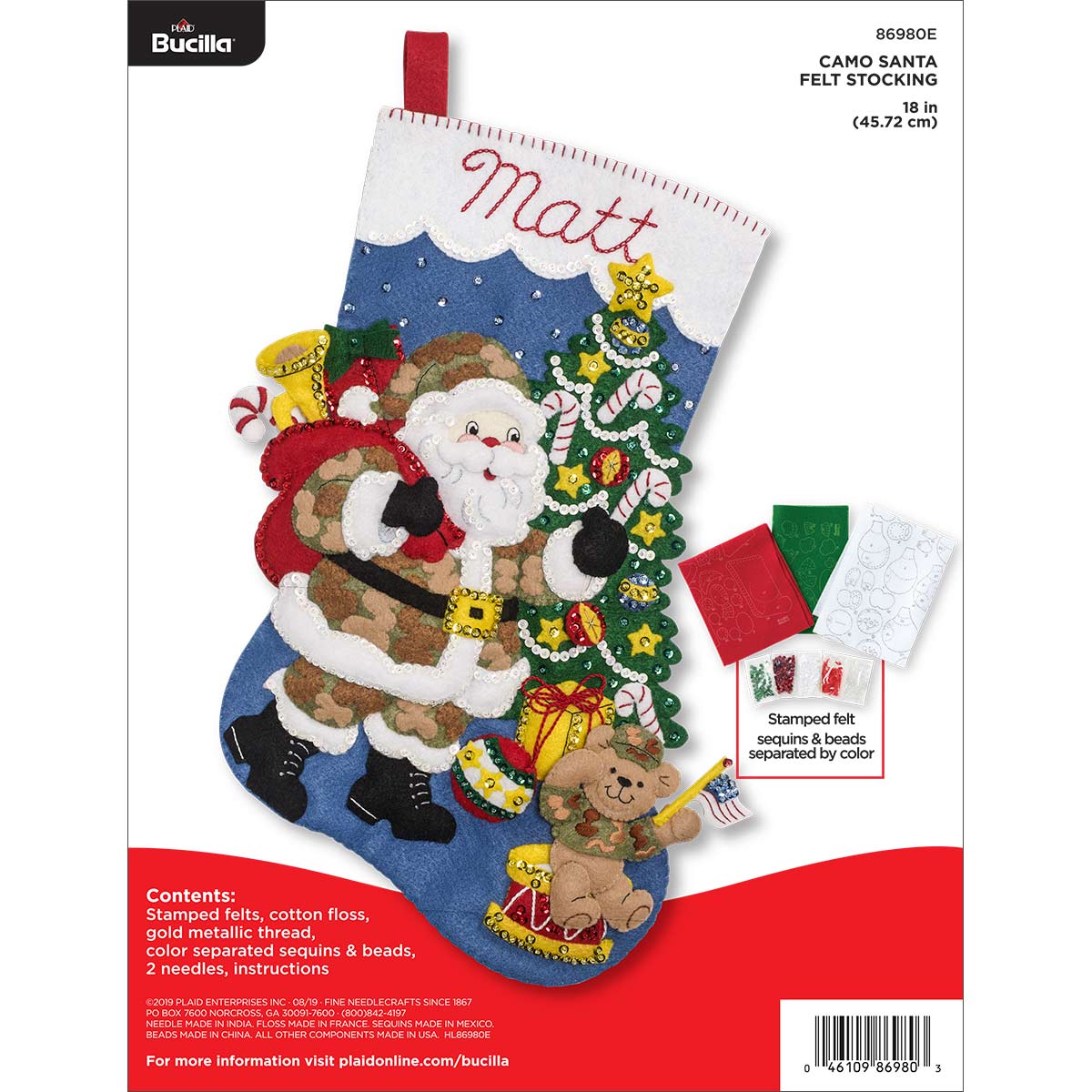  Bucilla 18-Inch Christmas Stocking Felt Applique Kit, 86202  Patchwork Santa