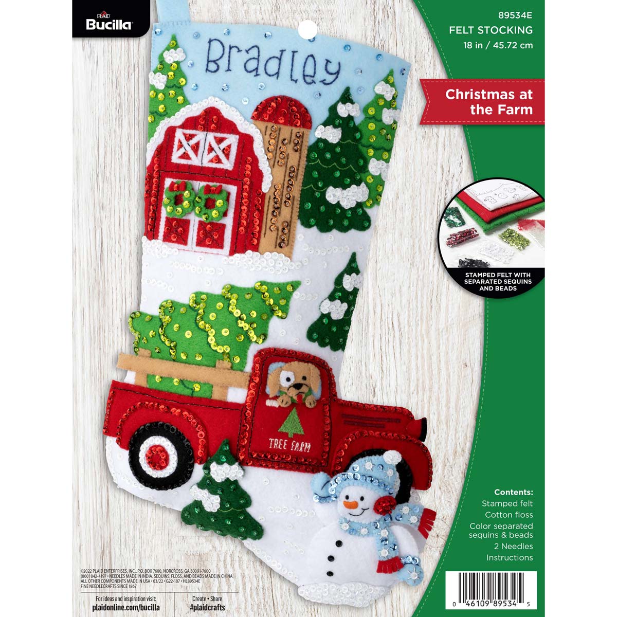 Bucilla Felt Applique DIY Christmas Stocking Kit, Christmas Hugs, 18 