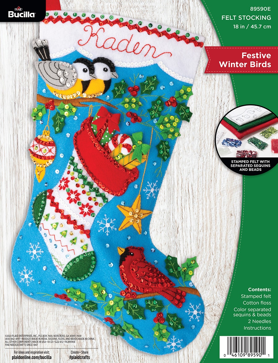 Shop Plaid Bucilla ® Seasonal - Felt - Stocking Kits - Festive Winter Birds  - 89590E - 89590E
