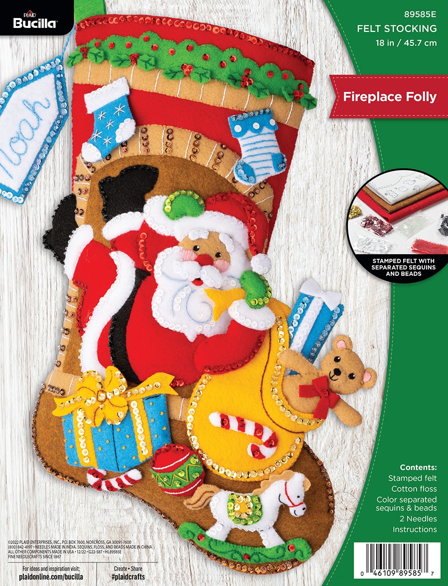 Shop Plaid Bucilla ® Seasonal - Felt - Stocking Kits - Fireplace Folly -  89585E - 89585E