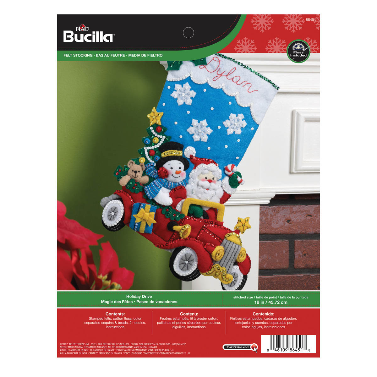 Bucilla Holiday Drive Christmas Eve Santa Snowman Car Felt Stocking Kit 86451 