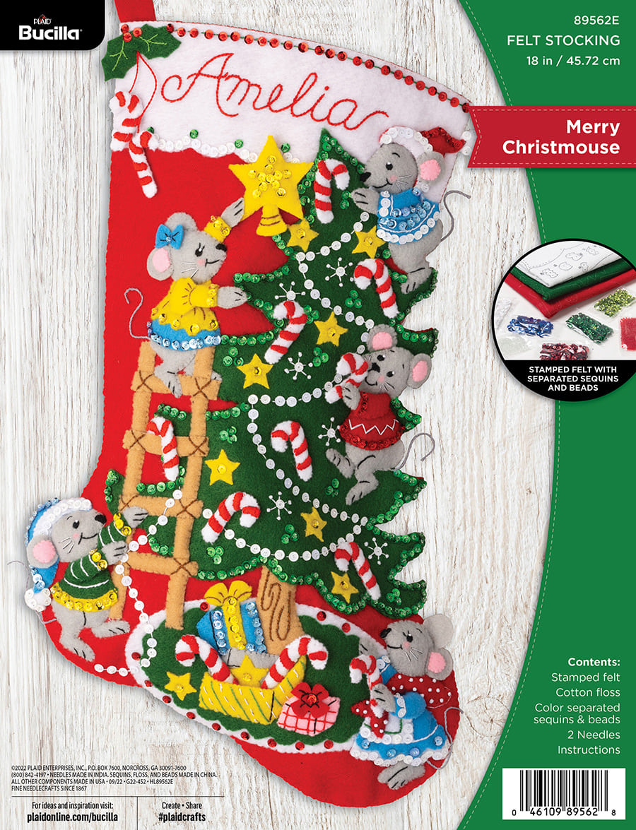 Bucilla Felt Stocking Applique Kit 18 Long-Trimming The Tree Santa