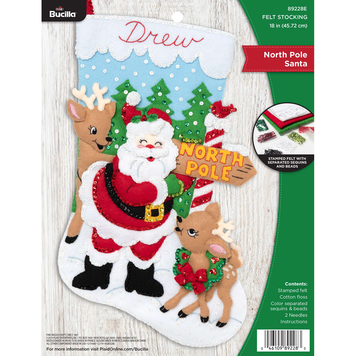 Bucilla Felt Stocking Applique Kit 18 Long North Pole Santa
