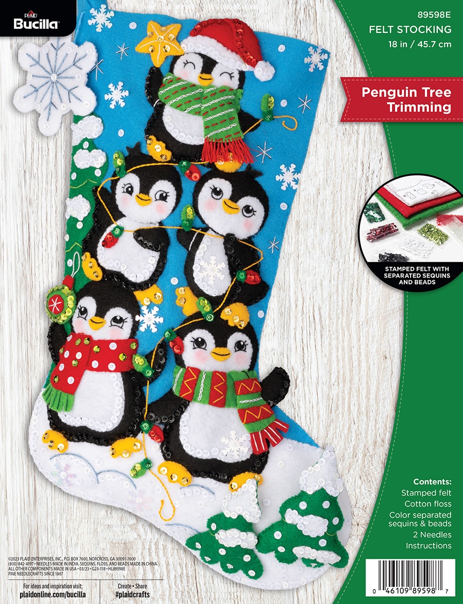 Bucilla Felt Applique 18 Christmas Stocking Kit, Penguins at Play 
