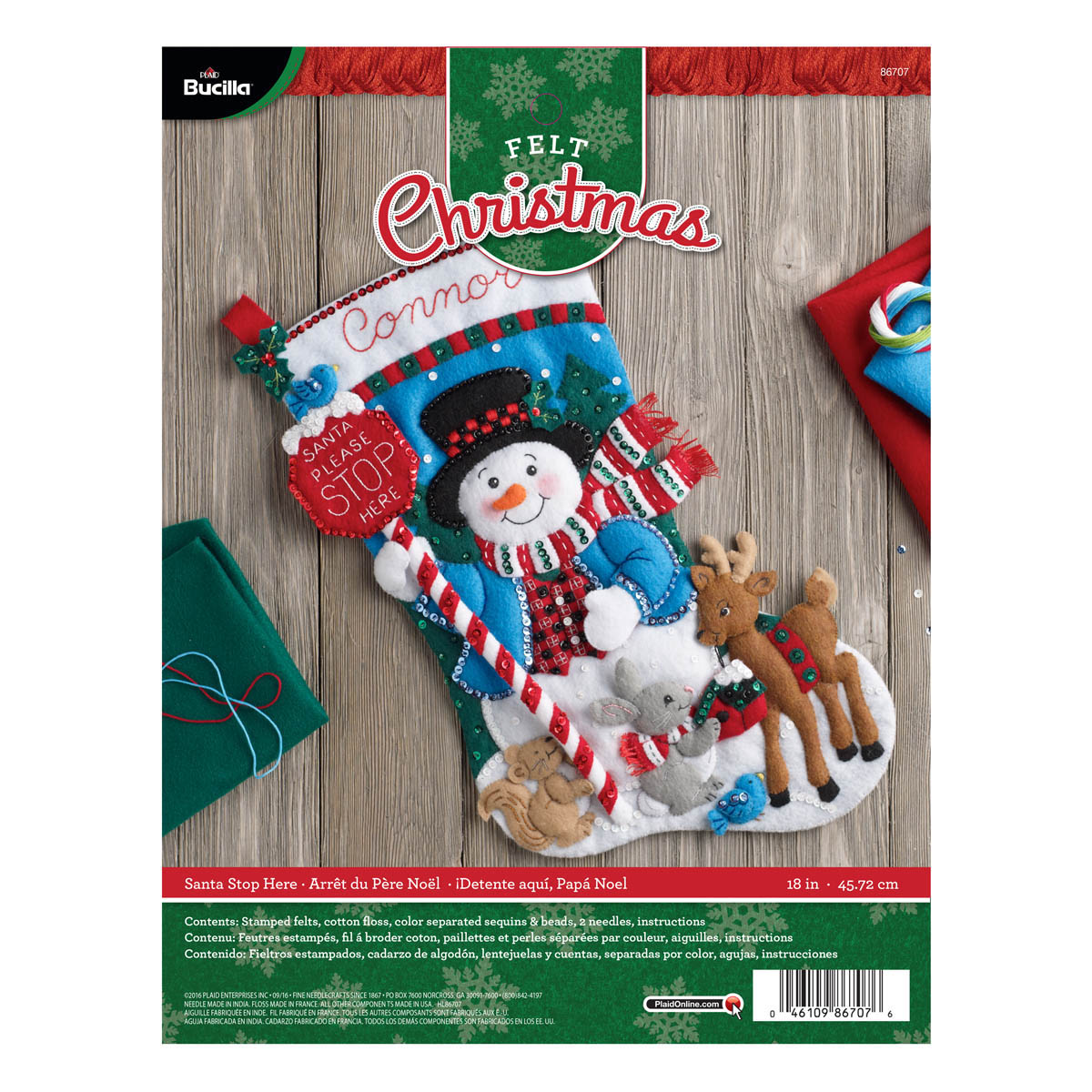 Bucilla Felt Applique Christmas Stocking Kit 18 Snow Family Portrait