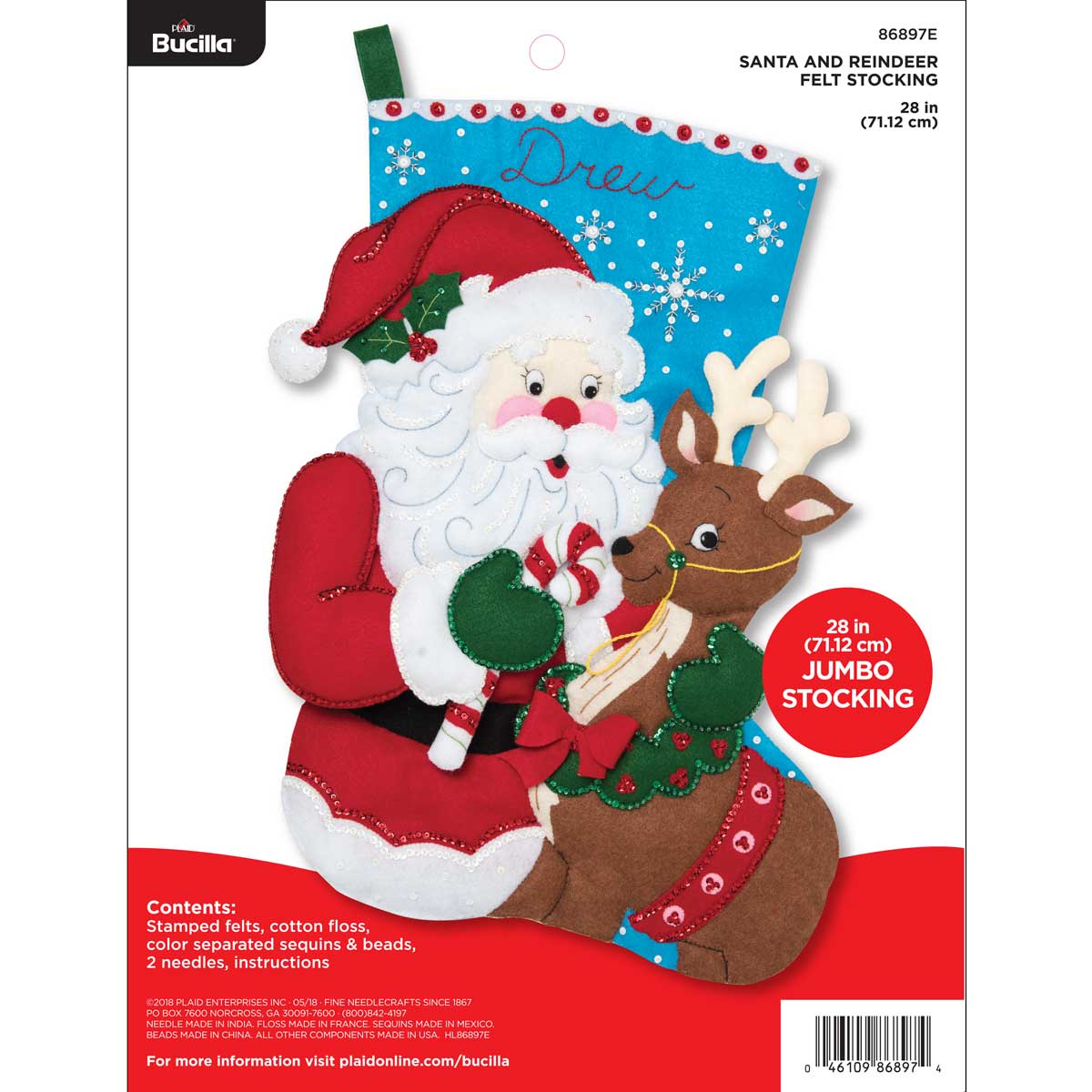 Shop Plaid Bucilla ® Seasonal - Felt - Stocking Kits - Santa and Reindeer Jumbo Stocking ...