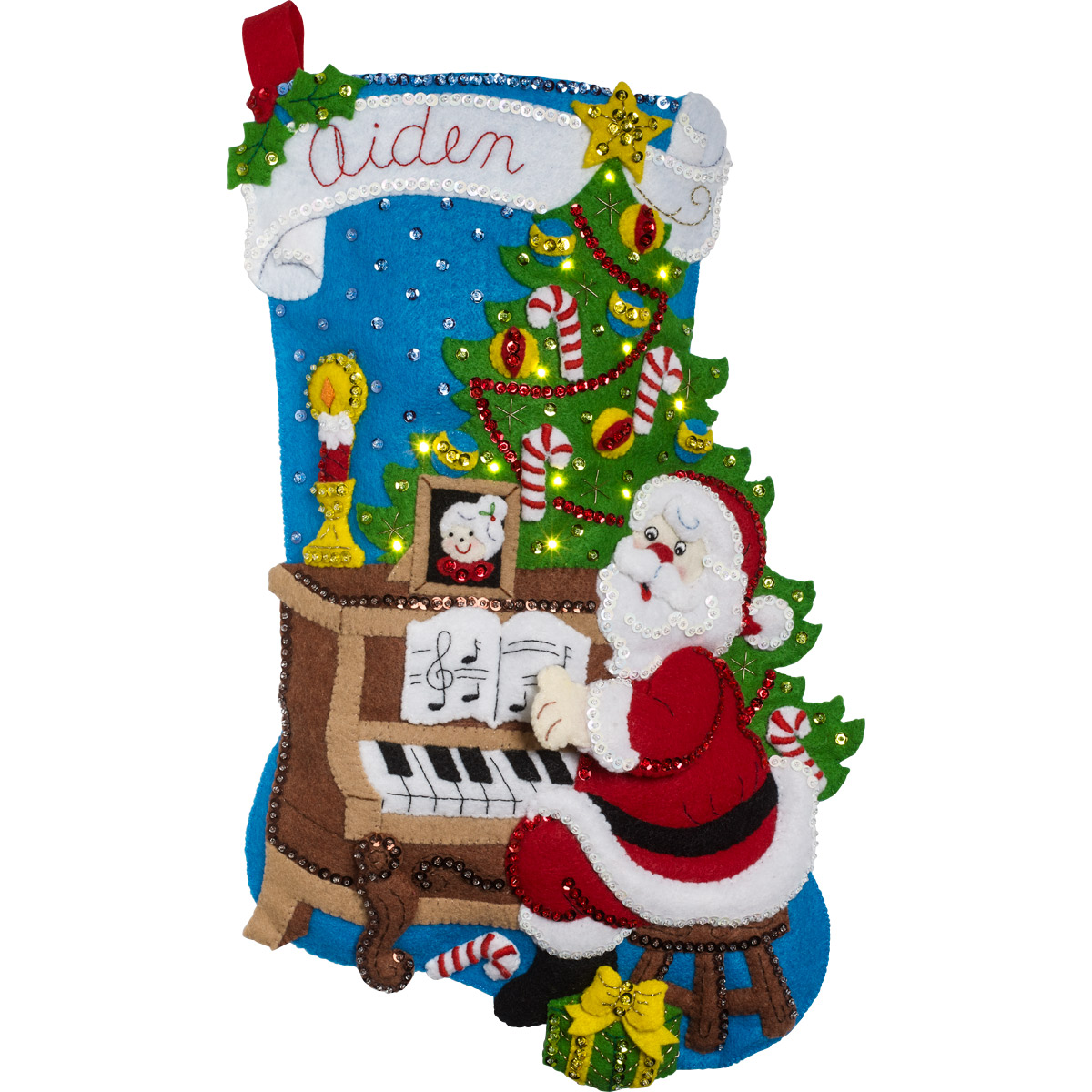 Shop Plaid Bucilla ® Seasonal - Felt - Stocking Kits - Santa at the Piano  with Lights - 86941E - 86941E