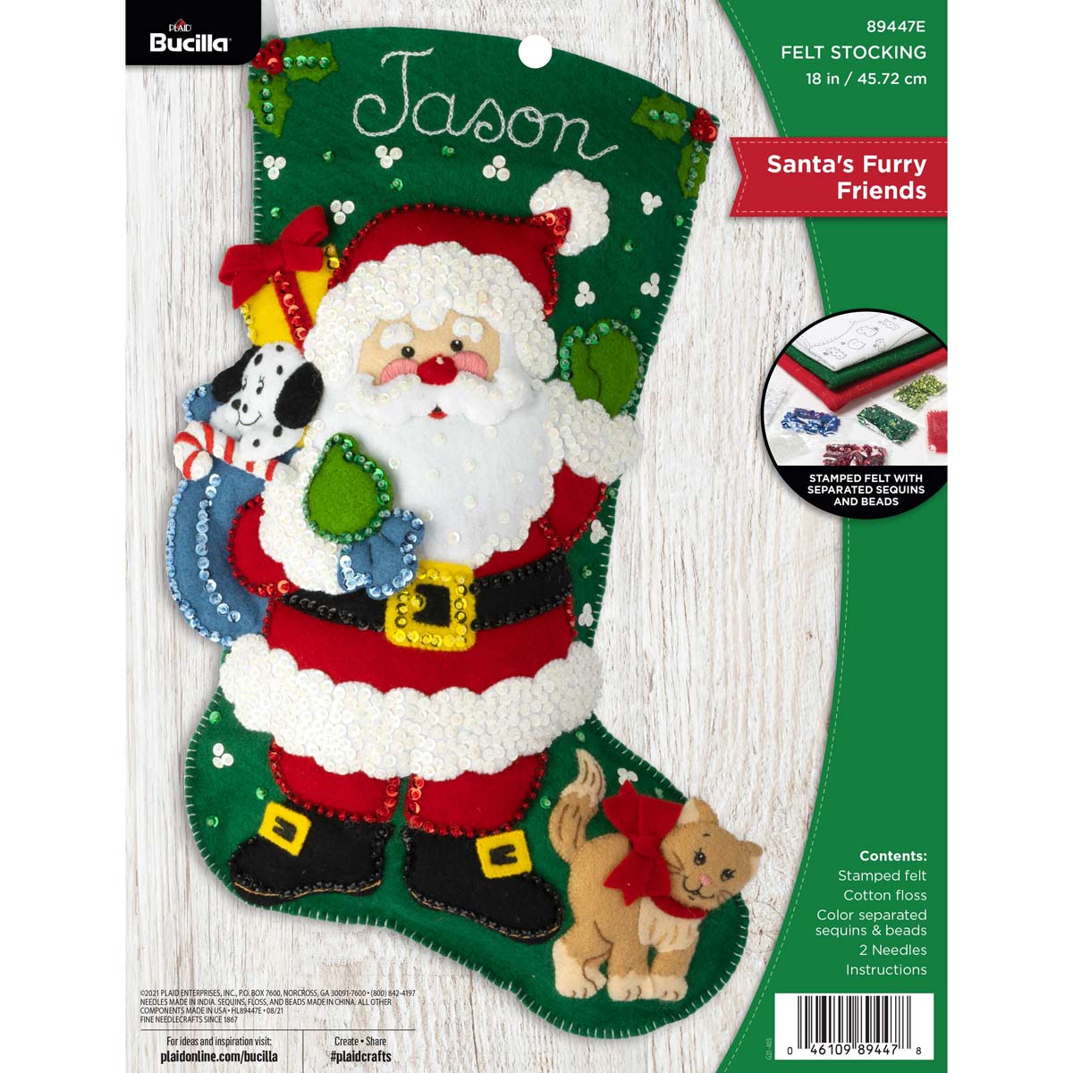  Bucilla Hugs, Felt Applique Christmas Stocking Kit, 18  (89253E)