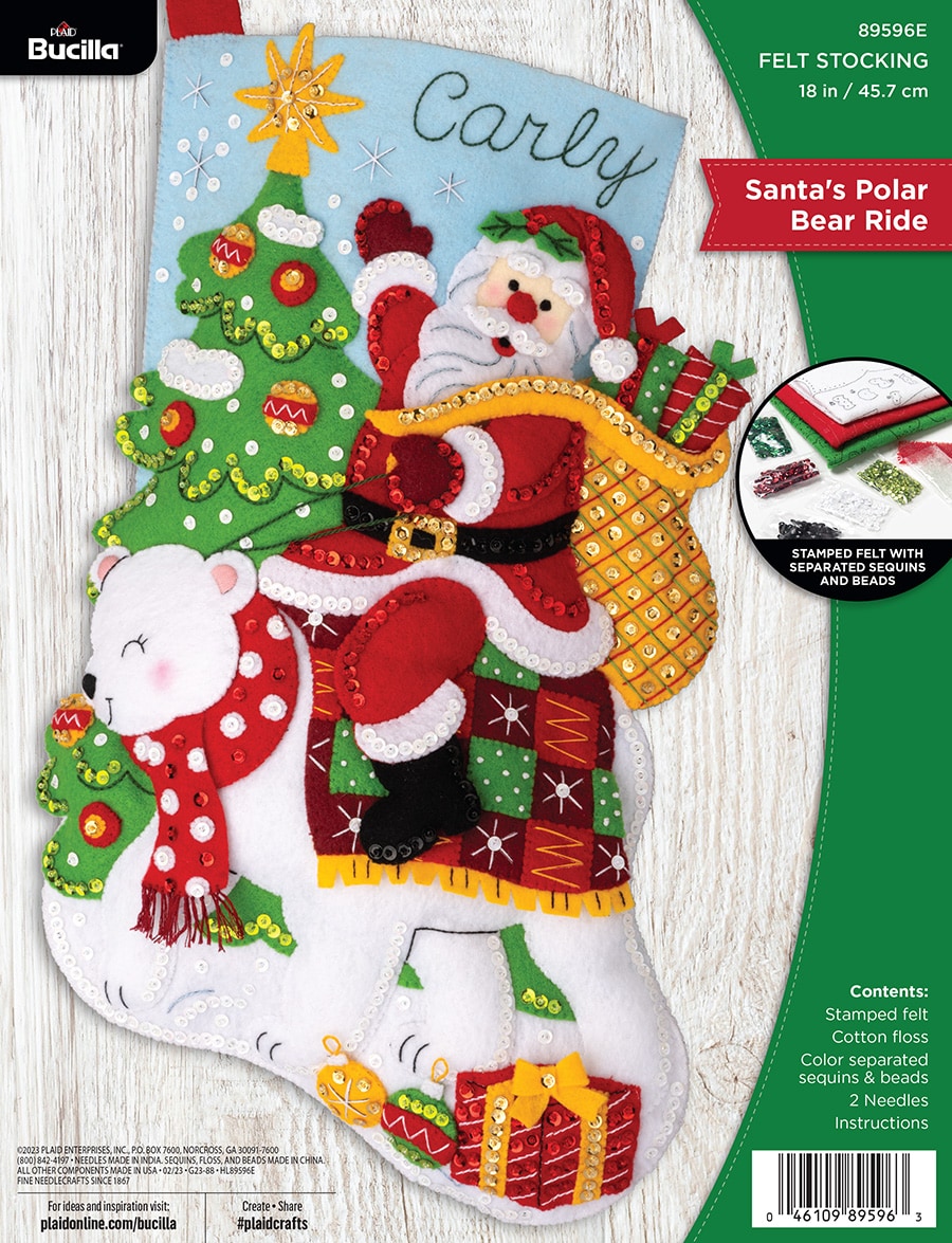 Bucilla 86202 Patchwork Santa Felt Stocking Kit Christmas Quilt for sale  online