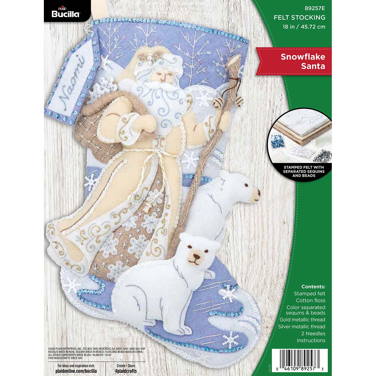 Snowflake Snowman Felt Stocking Kit by Bucilla Plaid