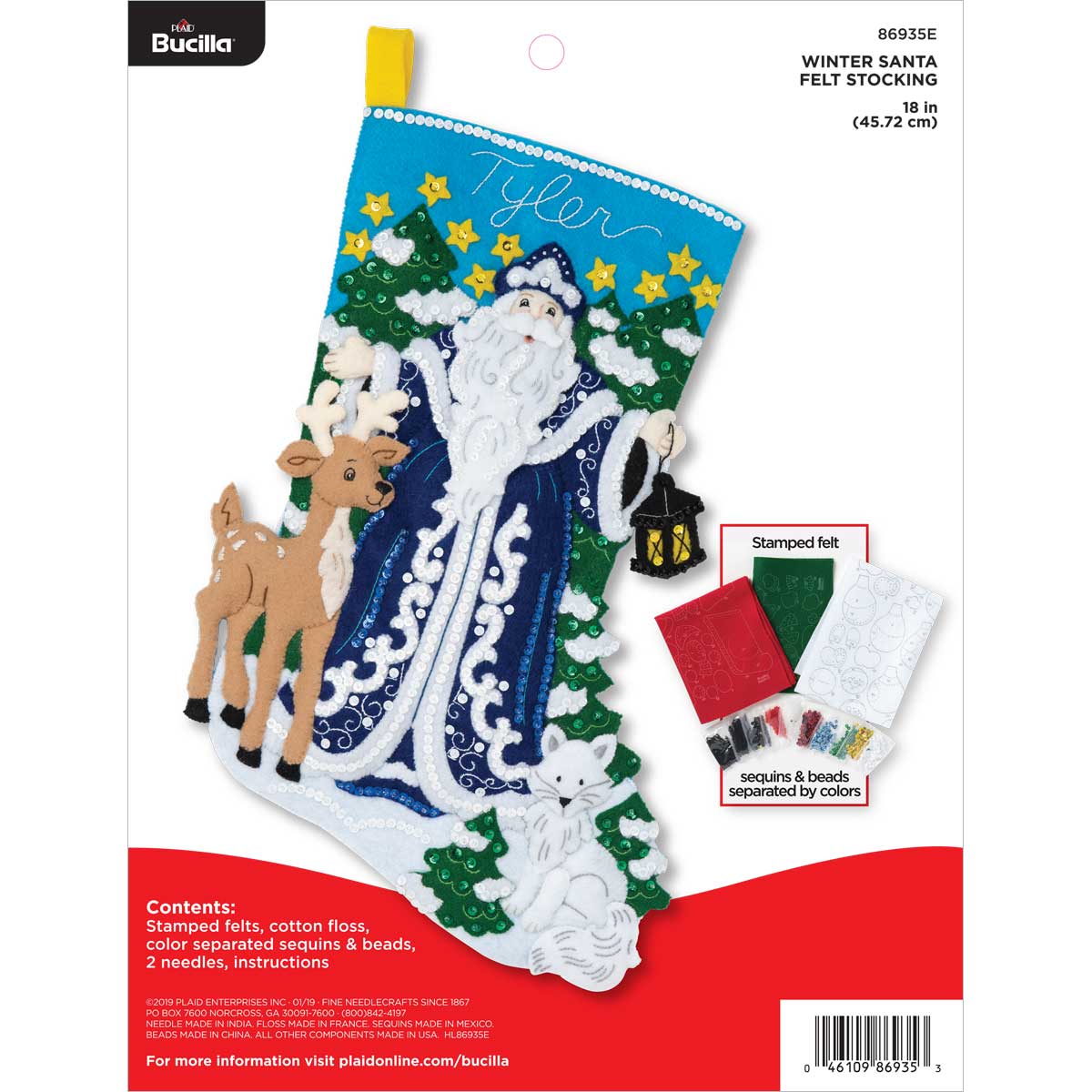 Bucilla - Felt Stocking Applique Kit 18 Long - Ahoy Santa (89466E)