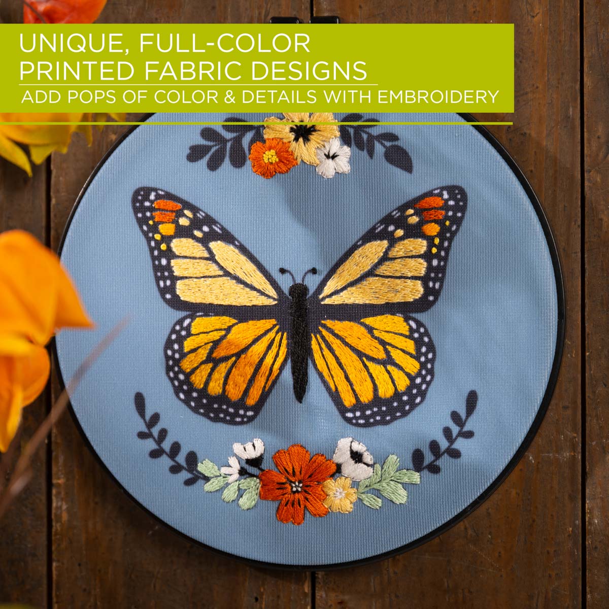 Stamped Embroidery Kit Monarch Butterfly - 046109494616