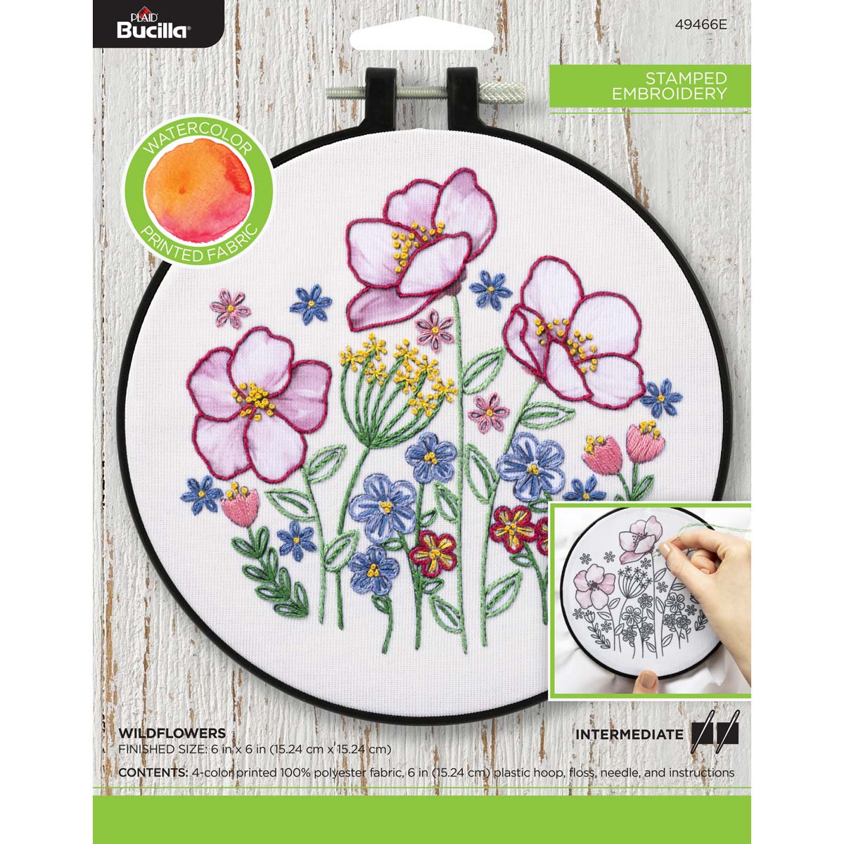 BUCILLA Stamped Embroidery Kit with Hoop LAVENDER FIELDS Floral 6 INCH  Round